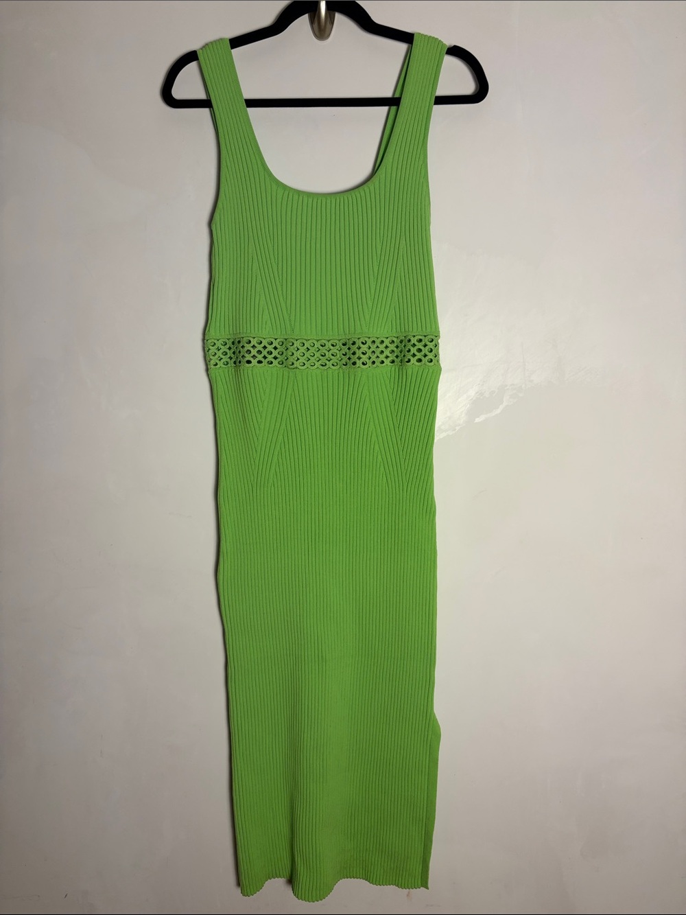 House of Harlow 1960 Square Neck Lime Green Ribbed Tank Midi Dress - Size Medium